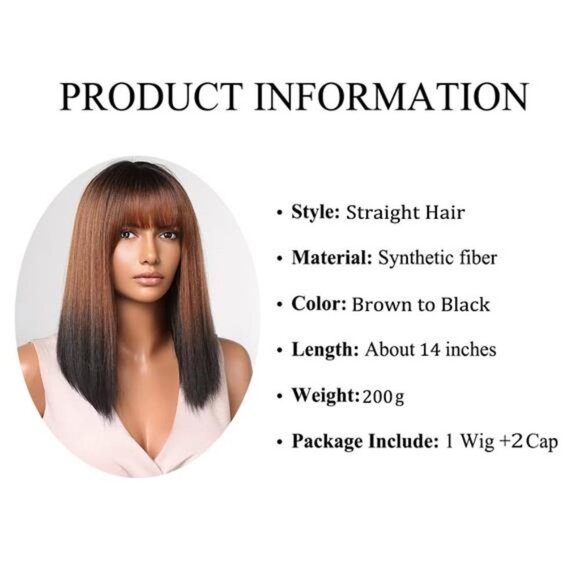 Women Cosplay Daily Natural Hair Wig Heat Resistant Fiber - Brown to Black 2112 main image 4